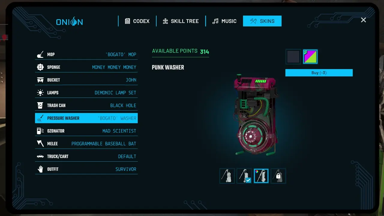 crime scene cleaner act 2 pressure washer skin customization options displayed
