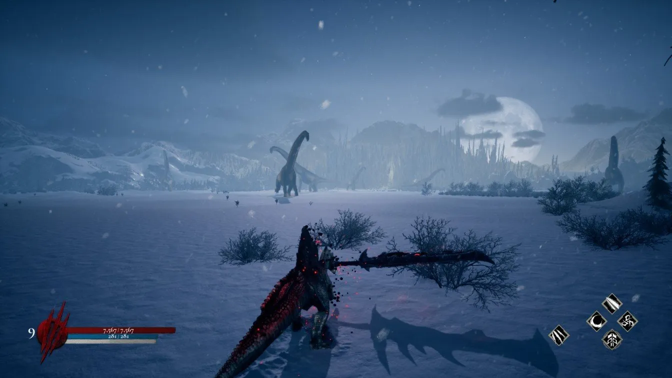 Dinoblade Sauropod enemy wandering the landscape targeted for the achievement