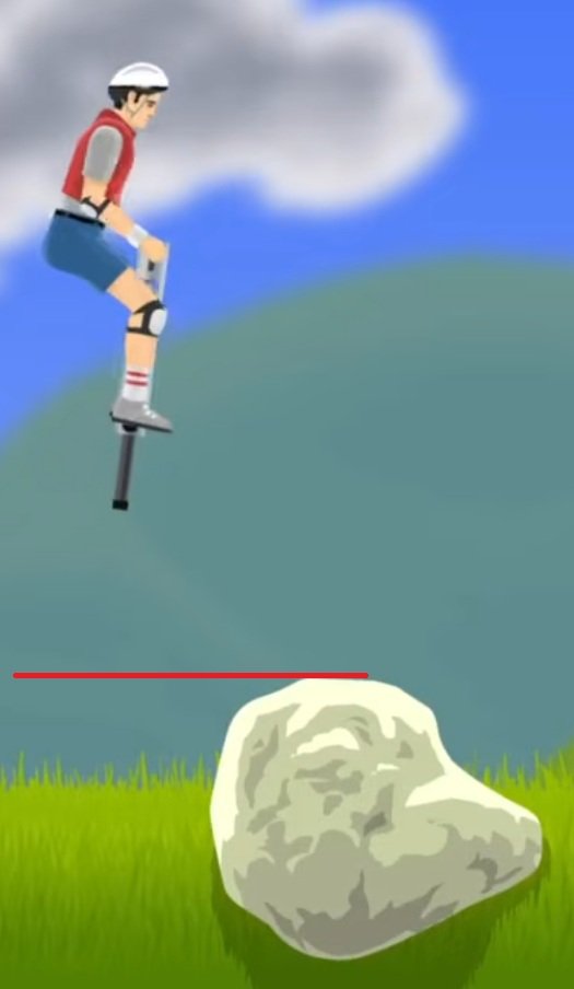 Happy Wheels Pogostick Man platform positioning near rock for timing the launch.