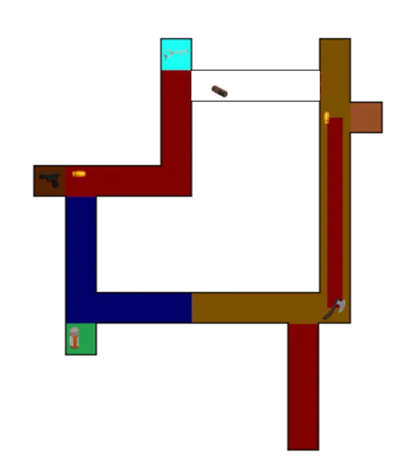 House 2 retro dungeon floor map layout for the Kimiko Curse 2 minigame