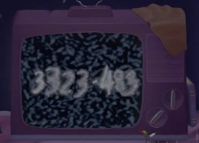 House 2 TV static screen revealing scrambled hidden telephone number digits