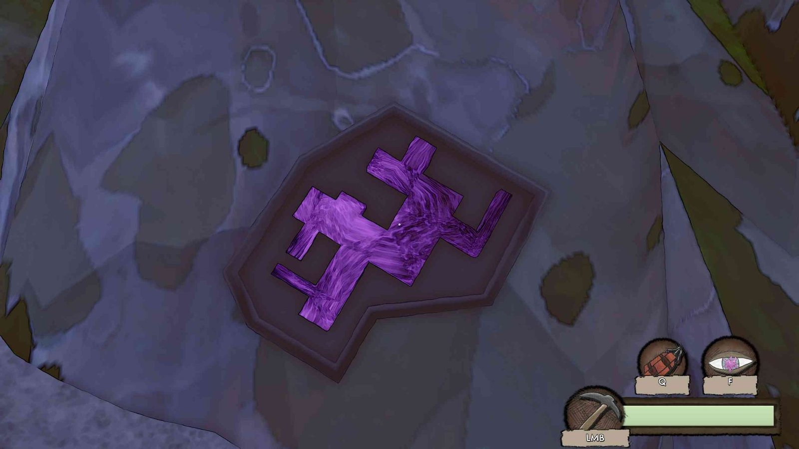Nightwater Boon of Rage hidden purple glowing icon on mine wall near entry rope