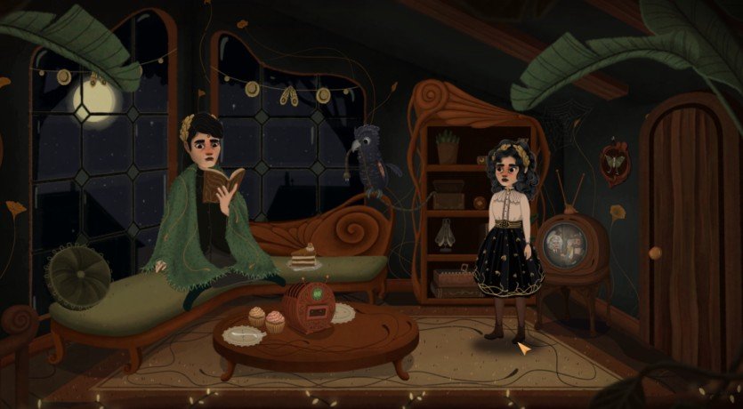 Allogloom Nora picking up the wooden object from the tape box inside her house.