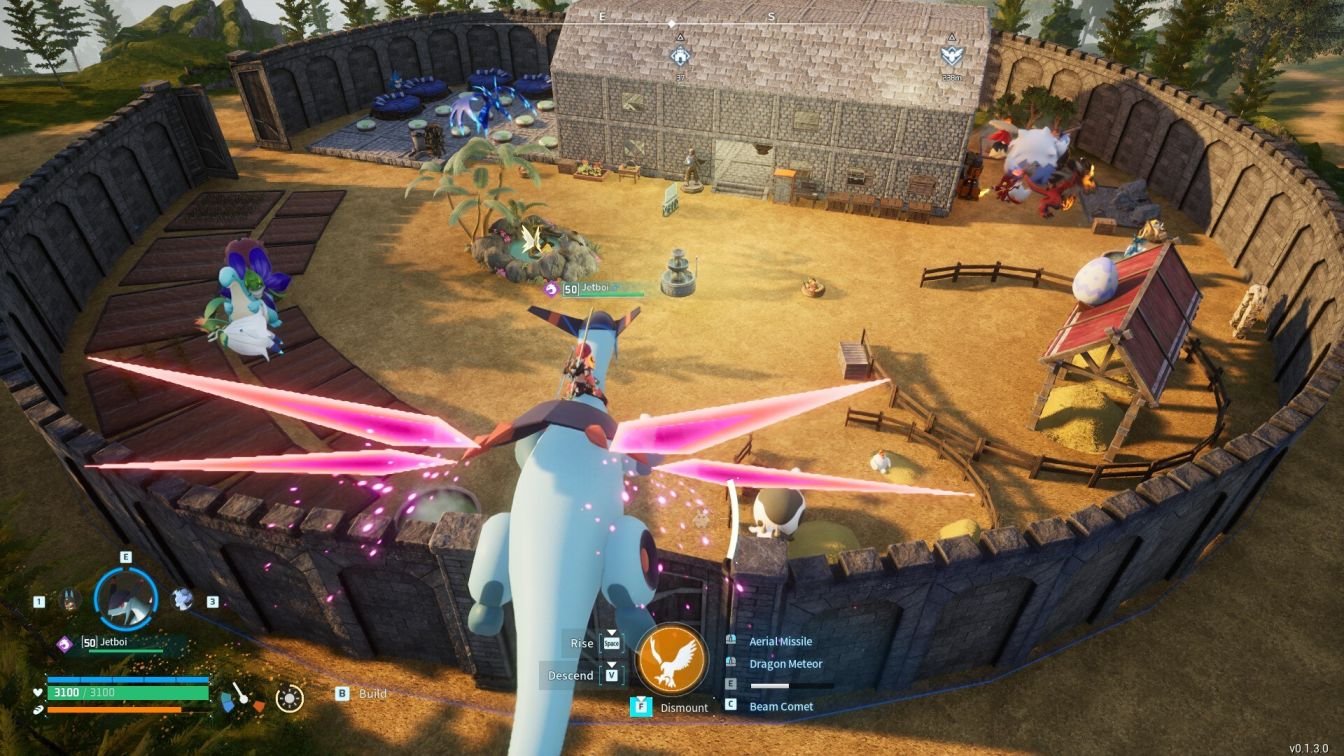 Palworld screenshot of base defense gameplay during enemy raid.