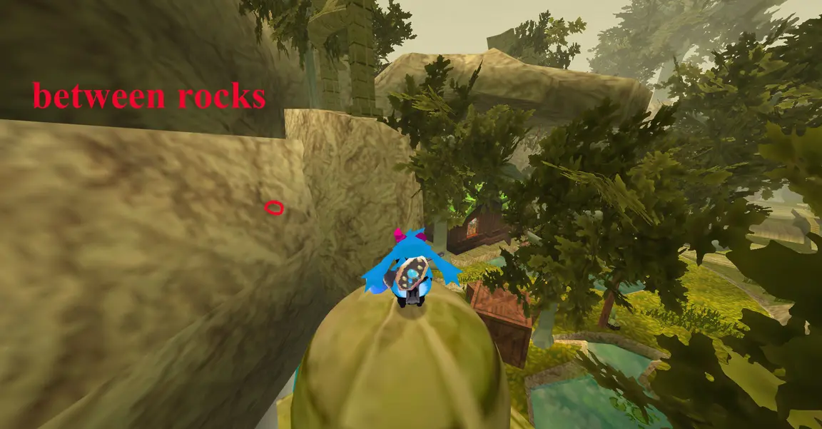 ATLYSS game Sanctum hidden chest behind shop between rocks crevice entrance.