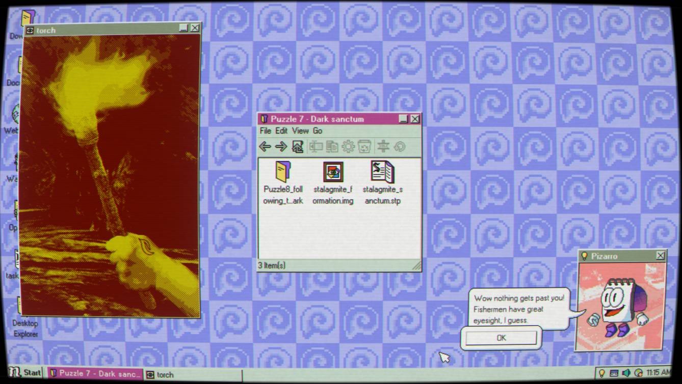 Desktop Explorer The Cave Puzzle section showing Puzzle 7 password input screen with RUBICON