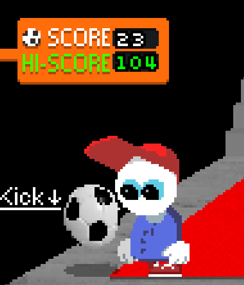 Endacopia gameplay showing player near the soccer ball in Melow's room.