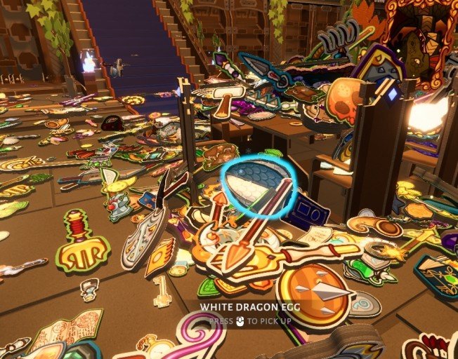 Folded Fables Tidy Up the White Egg near central dining table on ground floor