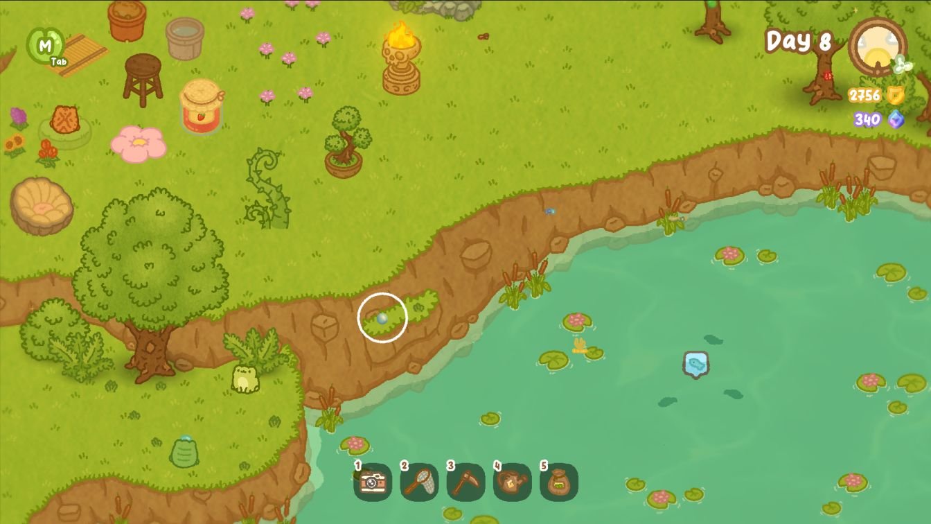 Frog Island Forest Clearing with Sky Blue Pearl near pond water edge