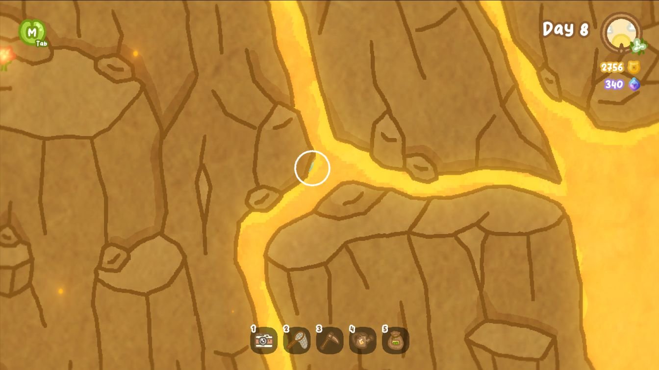 Frog Island Volcano area showing tiny Cyan Pearl location near reversed Y section
