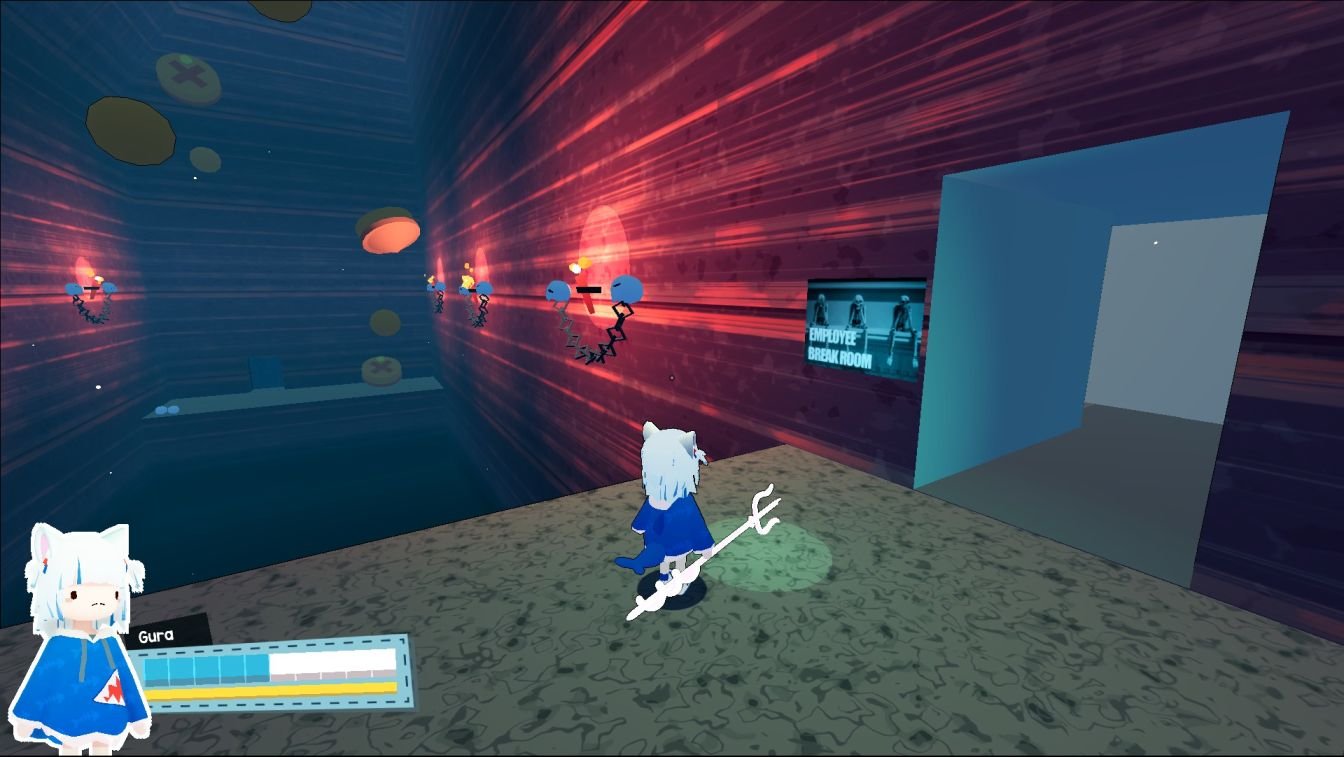 Gawr Gura game Pizza Hat route using bounce pads in Calli’s Fortress