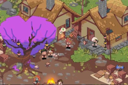 Heartfall game starting Route 0 inspecting haunted house with paper pinned on door in village