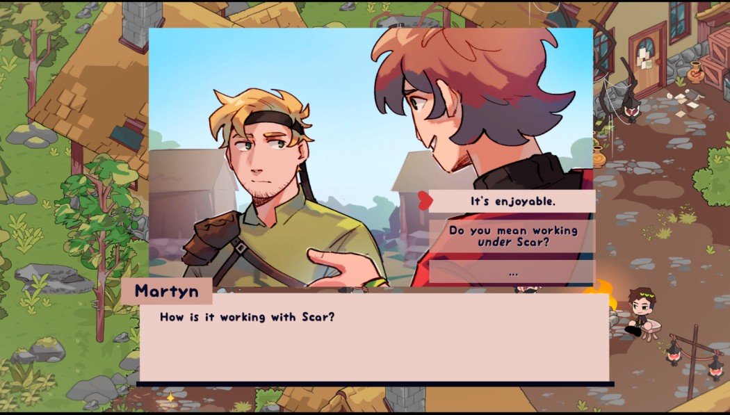 Heartfall game dialogue option choosing "It's enjoyable" when talking with Martyn in village