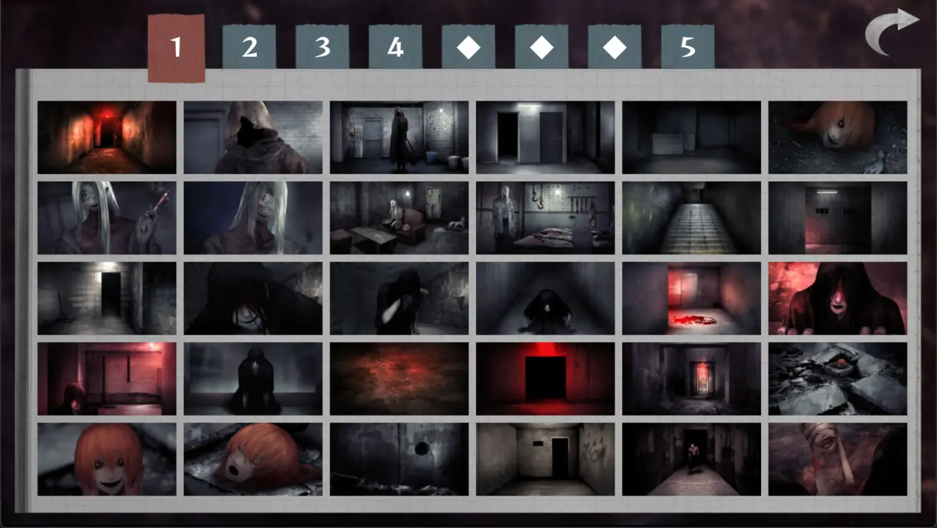Homicipher in-game scene selection interface highlighting key decision points for unlocking endings.