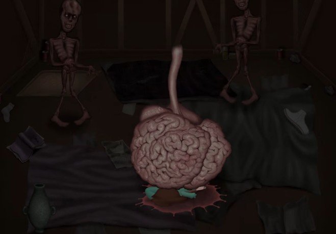 house 2 giant brain in attic crushing tabby to death