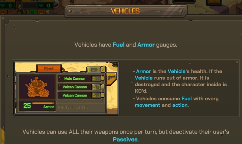 Metal Slug Tactics Metal Slug tank firing main gun with visual damage effects