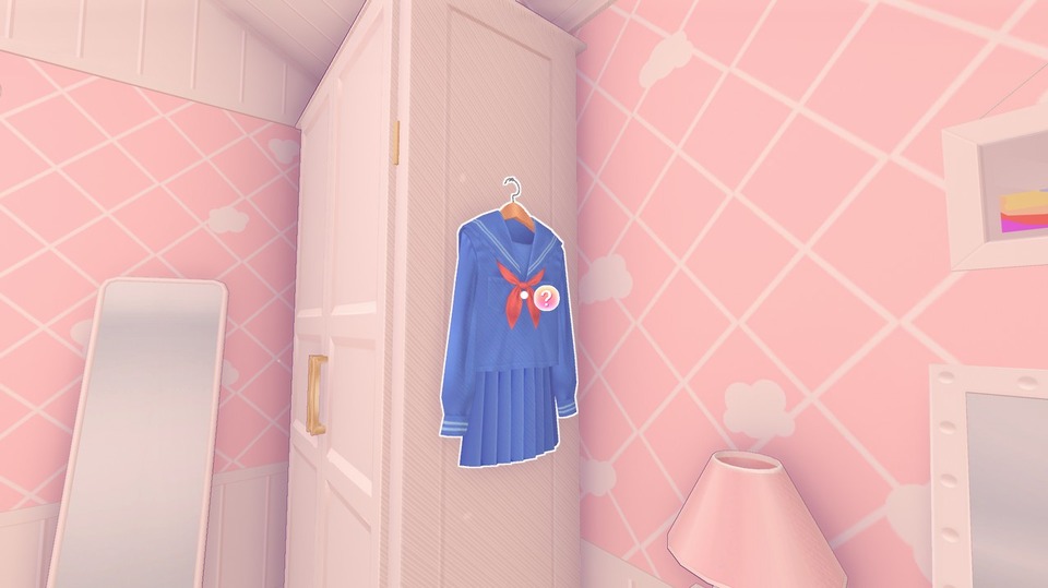 MiSide inspecting wardrobe in Together at Last chapter unlocking School Uniform costume