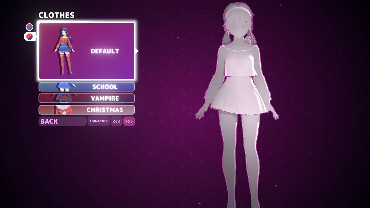 MiSide White Mita bug exploit process showing clothing menu and color selection interface