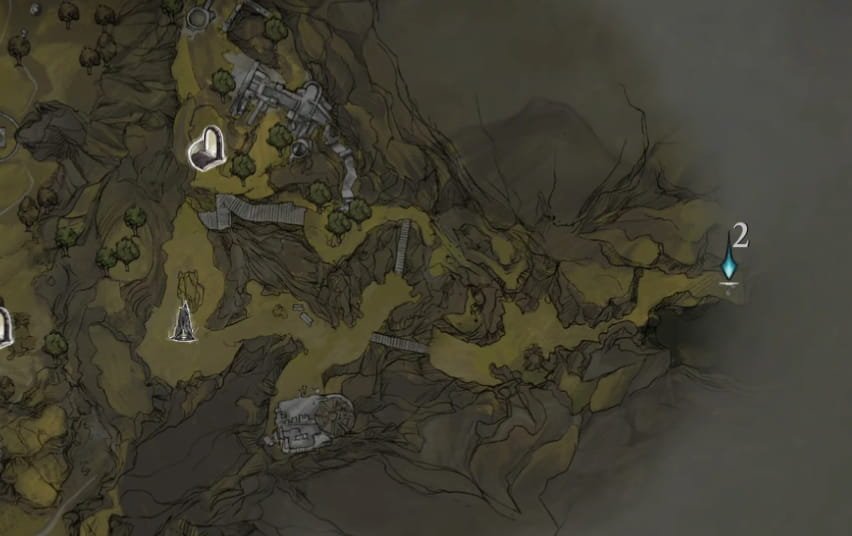 Mortal Shell II Heartless achievement map showing heart location and Graga's bar area.
