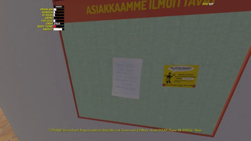 My Winter Car finding new car owner’s phone number inside gas station in the game