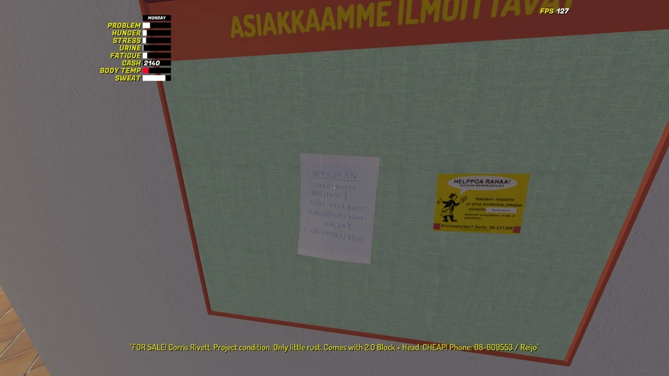 My Winter Car finding new car owner’s phone number inside gas station in the game
