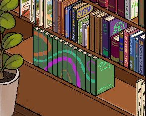 Neat! arranging books with patterned covers in the library for achievement