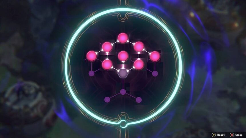 Echoes of Mystralia first region timed puzzle solved arrangement with pink balls and white arrows aligned