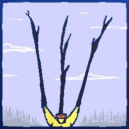 potential man inspecting three twigs in forest cabin and hill path area screenshot