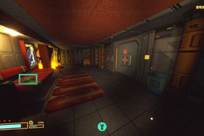 RetroSpace Stasis Chamber area showing red couch near star poster for audio log 1