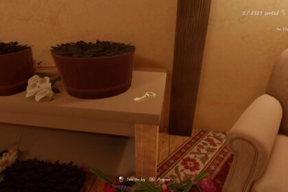 Tidy Up the Flower Shop chest key location on table by armchair in second room