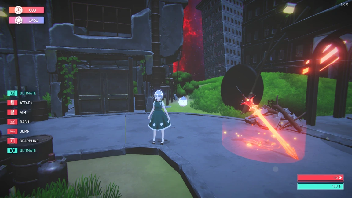 touhou dystopian character Youmu in action showcasing agile movement and attack