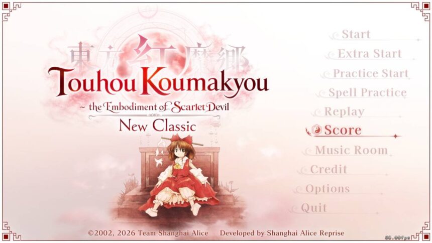 Touhou Koumakyou Score menu selection with arrow keys and Enter press instruction.