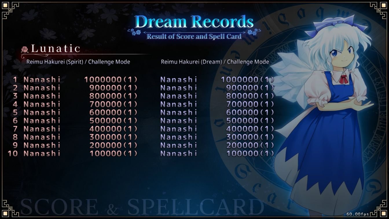 Touhou Koumakyou Lunatic Records screen with cheat code 'classiclager' typed in.