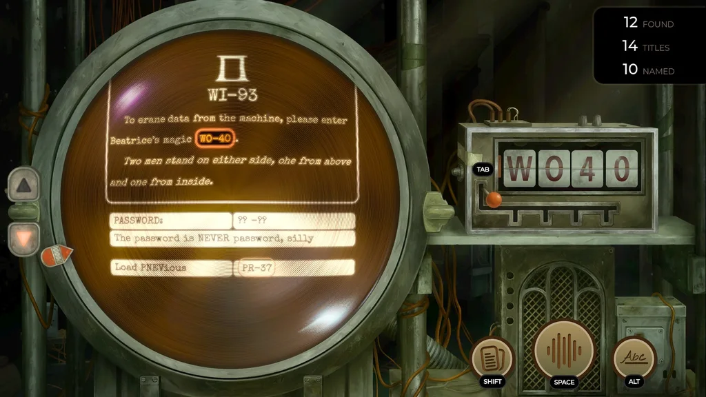 TR-49 game interface showing comprehensive guide menu and coding system.