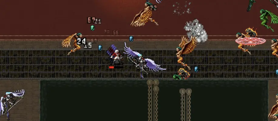 Vampire Survivors Ode to Castlevania Evolutions Chart showing weapon upgrade paths and requirements.