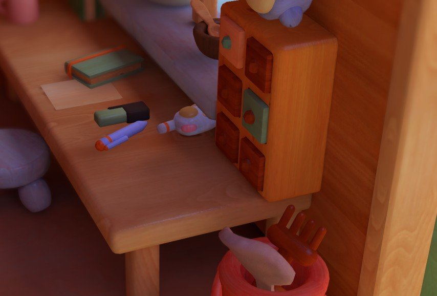 Woodo Walkie-Talkie on table inside small house in The Best Summer level
